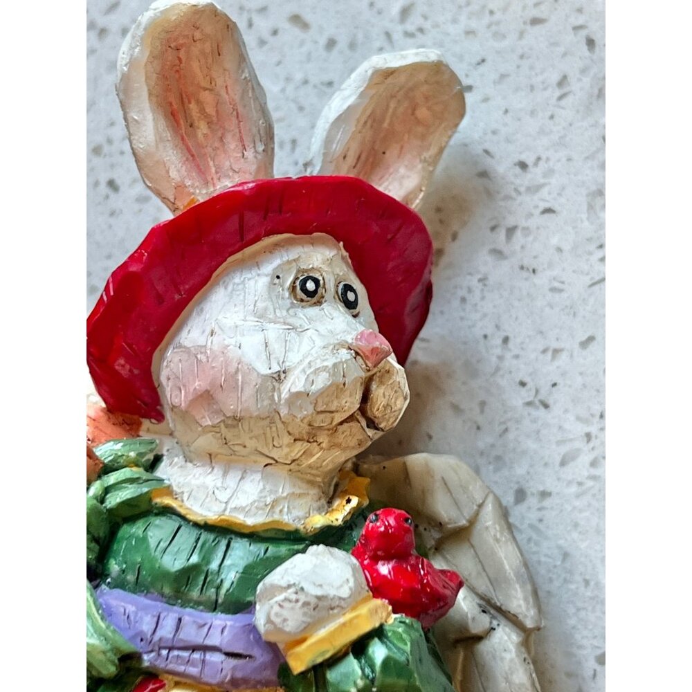 Two Bunny Garden Angel Figurines With Hats & Dresses Hand-Painted Decor - Picture 10 of 12